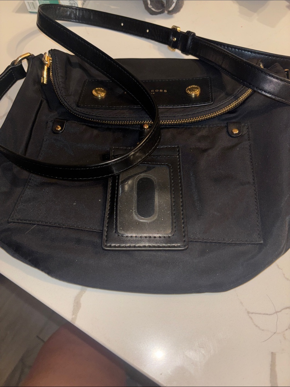 Marc Jacobs Black Nylon Messenger Crossbody with Gold Hardware
